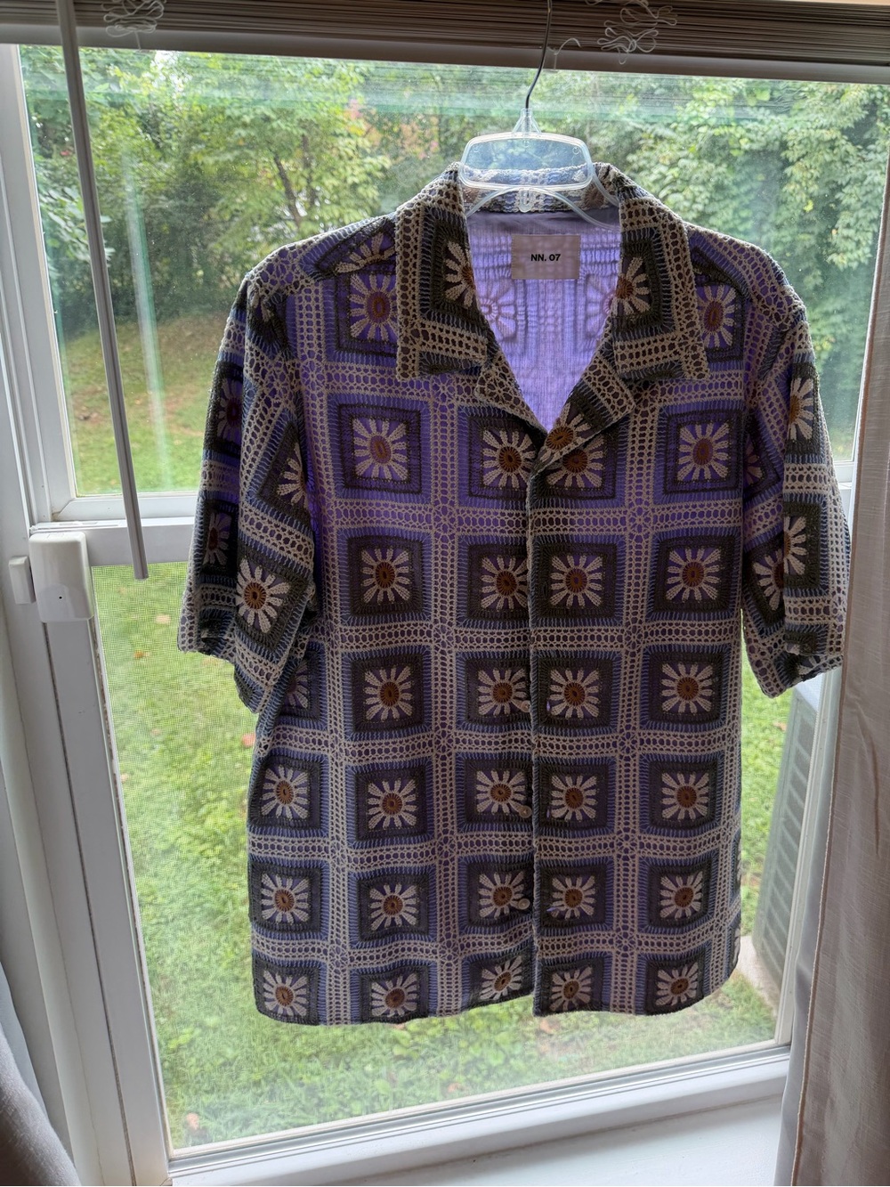 NN.07 Men’s Purple Daisy-Print Short Sleeve Button Down Shirt